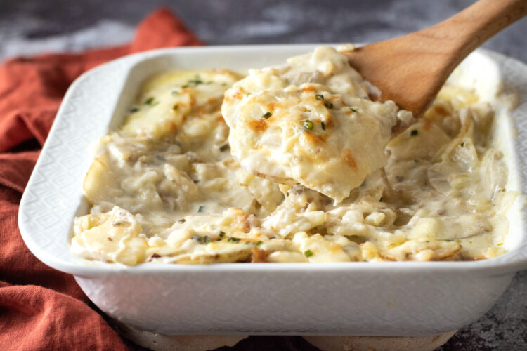 Cheesy potato casserole is full of homemade comfort